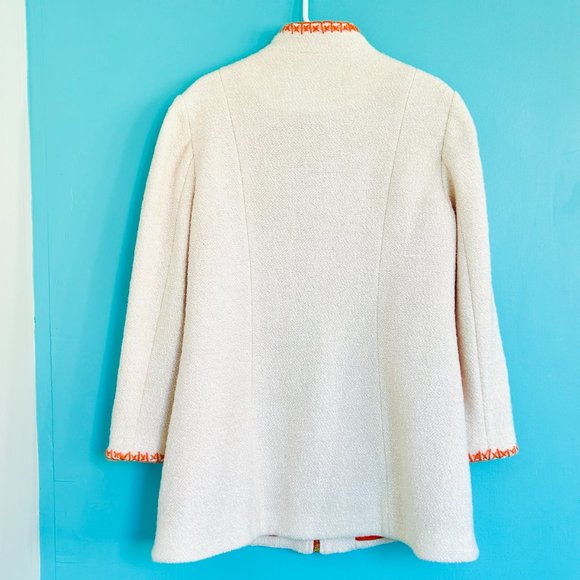 Sail to Sable Hand-Embroidered Boucle Zip Coat in Creme (size L) - Picture 7 of 14